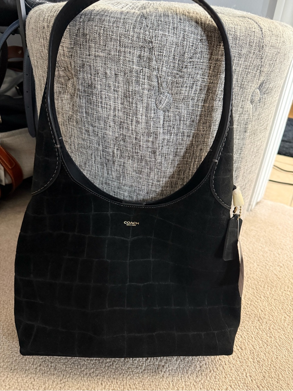 Coach Black Croc-Embossed Suede Brooklyn 28
